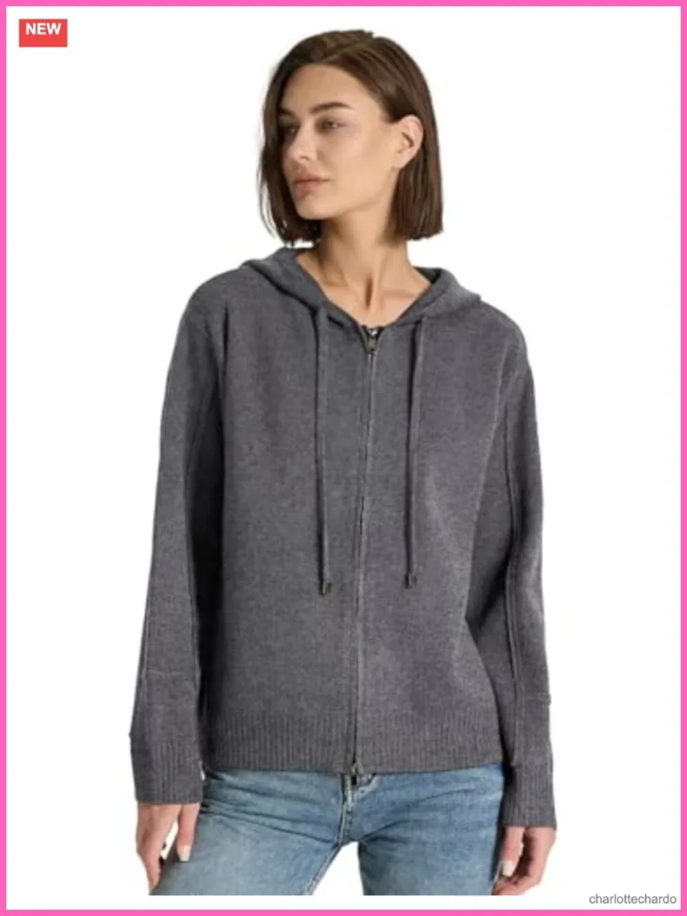 Full Zip Up Hoodie Cardigan Long Sleeve Drawstring Knit Sweater